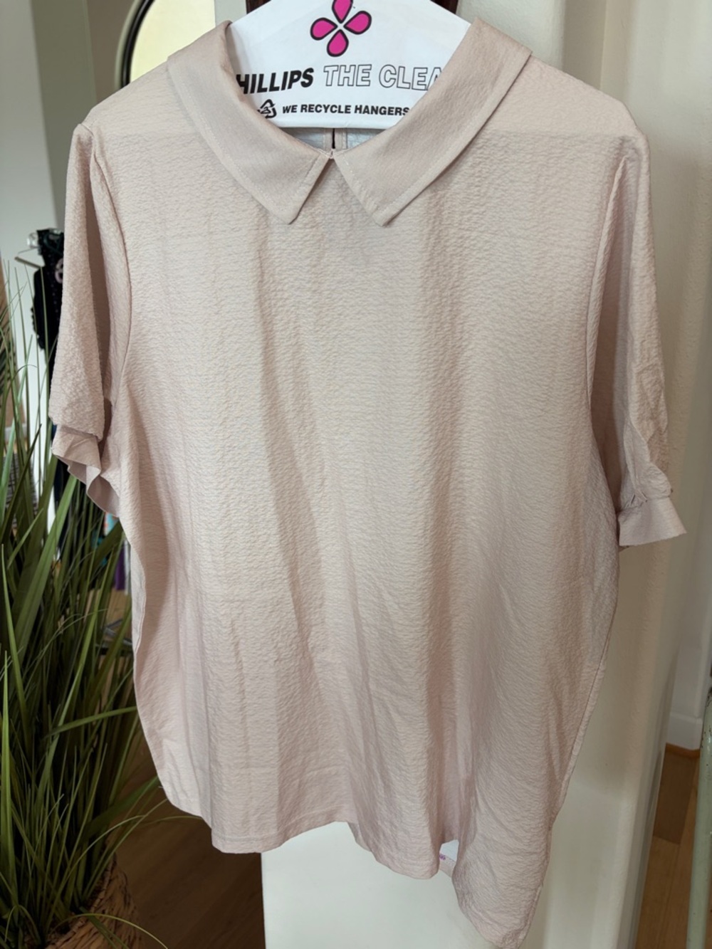 Light Blush Short-Sleeve Peter Pan Collar Blouse